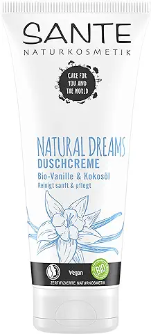SANTE Naturkosmetik Natural Dreams - Crema de Ducha Orgánica de Vainilla y Aceite de coco Orgánico, Vegana, Mimante y Natural, para una piel Suave y Flexible, 200 ml  