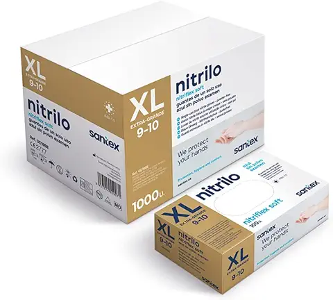 Santex Guantes de Nitrilo sin Polvo azul | Gama Nitriflex Soft | Guantes Desechables de un solo uso | Libre de Látex | Caja de 100 Unidades | Talla S (XL)  