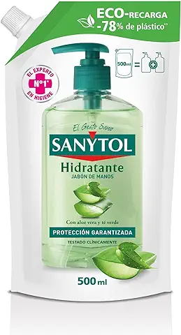 Sanytol - Eco-Recarga Jabón de Manos Hidratante, Protege, Limpia e Hidrata, con Aloe Vera y Té Verde - 500 ml  