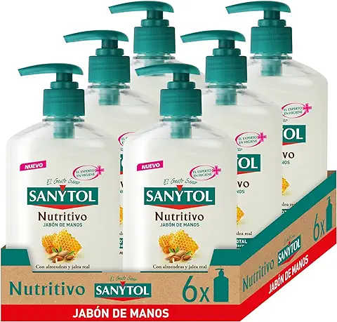Sanytol - Jabón de Manos Nutritivo Antibacteriano, con Almendras y Miel - Pack de 6 x 250 ml  