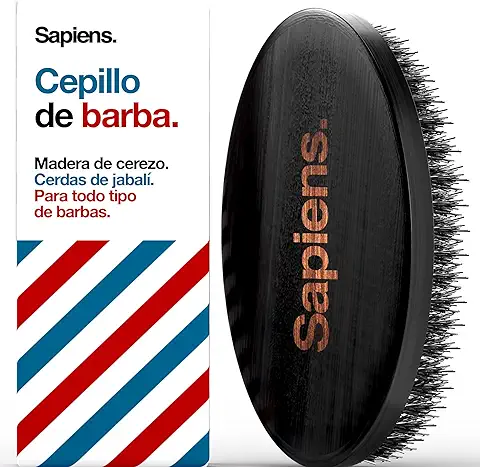 Sapiens Barbershop Cepillo Barba Hombre - Cepillo Barba con Cerdas de Jabalí - Cepillo Alisador Ideal para Peinar la Barba y Bigote, Aplicar Aceite Barba - Beard Brush  