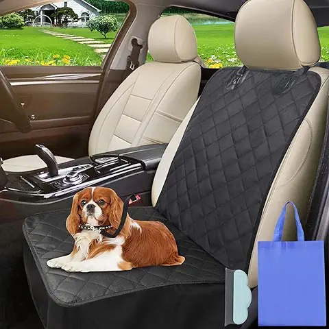 Satisby Funda Universal para Coche para Perros- Funda para Asiento Delantero Resistente para Perros|H55cm * W47.5cm Ajustable| con cinturón de Seguridad para Mascotas Cepillo de Limpieza