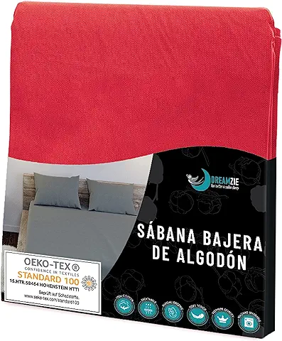 Sábanas Ajustables de Algodón Rojo - para Colchón 70 x 190 x 12 cm - Certificado Libre de Productos Químicos (Oeko Tex), Sábanas Ajustables con Elástico Complete  