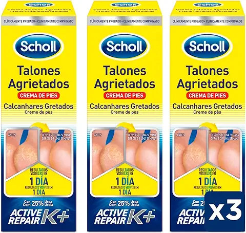 Scholl Crema de Pies Para Talones Agrietados con Urea y Keratina - 3 Unidades de 60 ml  