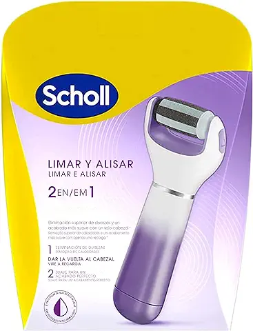Scholl Velvet Smooth, Lima Eléctrica de Pies y Piernas Secas, Exfoliante y Alisador 2 en 1, Lima de Color Morado con Cabezal Exfoliante  