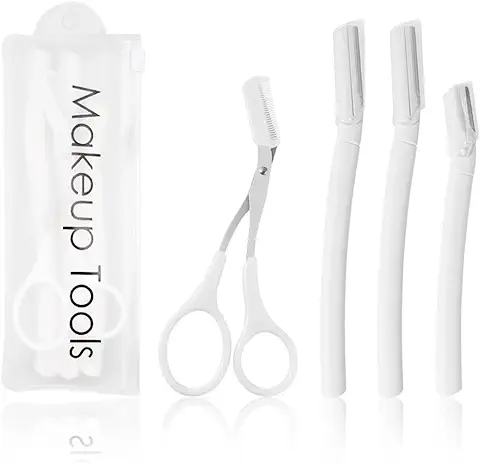 SCJJZ Cuchillas de Afeitar Mujer,cuchillas,perfilador de Cejas,cuchilla Cejas,Recortador de Cejas Tijeras para Cejas Juego de 4 Herramientas de Belleza  