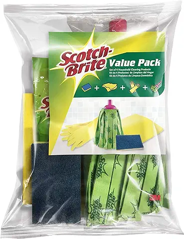 Scotch-Brite Kit de Limpieza para el Hogar, Pack, Incluye Bayeta, Estropajo, Fregona y Guantes  