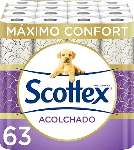 Scottex Acolchado Papel Higiénico 63 Rollos con 3 Capas de Confort y Suavidad  