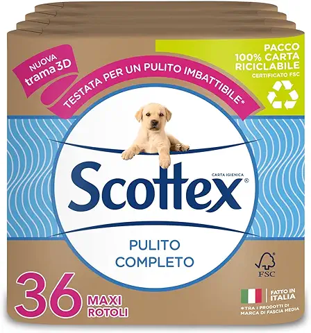 Scottex Pulito - Juego de Papel Higiénico, 36 Rollos Maxi, Paquete Ecológico de Papel  