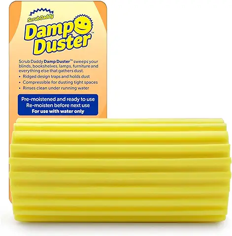 Scrub Daddy Damp Duster, Esponja Mágica Atrapapolvo, Plumero para Limpiar Persianas Venecianas y de Madera, Ventilaciones, Radiadores, Zócalos, Espejos y Telarañas - Atrapa Polvo - Amarillo  