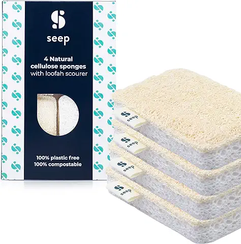 SEEP Estropajo Ecológico Esponja de Cocina Compostable - Esponjas Naturales Hechas con Estropajo de Lufa – Esponja de Limpieza – Estropajo Natural - Paquete Múltiple de 4 – Productos Ecológicos  