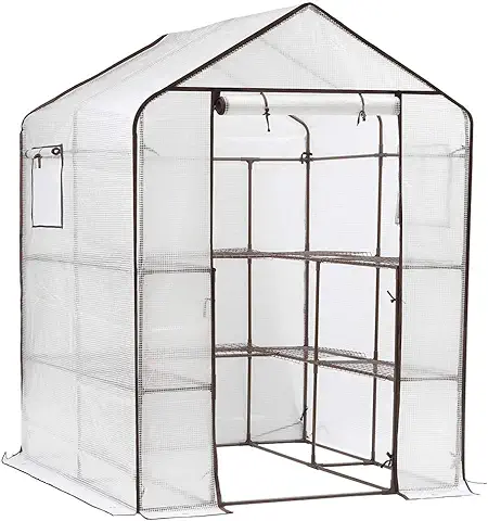 Sekey Invernadero de Plástico con 10 Estantes Invernadero con Puerta y Ventanas para Enrollar Balcón Caseta de Tomates Invernadero Exteriores Invernadero de Jardín Carpas de Invernadero 143x143x195cm  