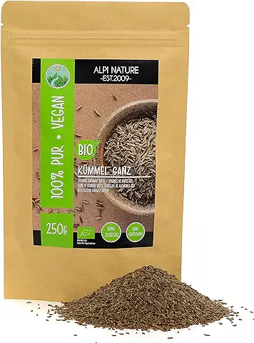 Semillas de Alcaravea Orgánica Enteras (250g), Calidad de Alimentos Crudos de Cultivo Orgánico Controlado, sin Gluten, sin Lactosa, Probadas en Laboratorio, Veganas  