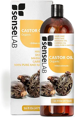 SenseLAB Aceite de Ricino Orgánico - Aceite Base Natural Puro 100% Prensado en Frío para Mezclar Aceites Esenciales - para Cuidado de Cabello, Cejas y Pestañas - Aceite Hidratante (473 ml)  