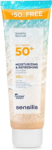 Sensilis - Gel Crema SPF50+, Fotoprotector Fluido, Refrescante e Hidratante, con Hierba Santa y Vitamina E, Protección UVB y UVA, para Todo Tipo de Pieles, Ocean Respect - 250 ml  