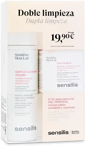 Sensilis - Pack de Doble Limpieza Calm In Balm y Gentle Cleansing Mousse, Bálsamo Desmaquillante y Calmante y Espuma Hidratante, para Pieles Sensibles y Reactivas - 50 ml + 200 ml  