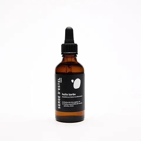 SERGE D'ESTEL PARIS Aceite Barba 50ml Activa el Crecimiento de la Barba Nutre y Suaviza la Barba Aporta Brillo. Fórmula 100% Vegana Made in Paris NO se ha Probado en Animales.  