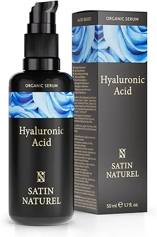 Serum Facial Acido Hialuronico ORGÁNICO y Vegano 50ml – Rellena Arrugas (Cara) + Corrige Ojeras (Contorno de Ojos) - Uso con Crema Antiarrugas Mujer y Crema Hidratante Facial Mujer - Satin Naturel  