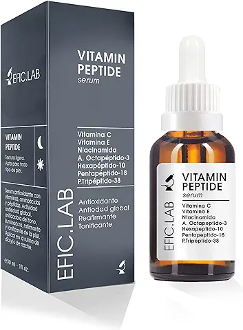 Serum Facial Antioxidante con Vitamina C, E, Niacinamida, Péptidos, Ácido Hialurónico puro Orgánico y Aminoácidos. Suero Antiedad e Iluminador. VitaminPeptide Efic.lab  
