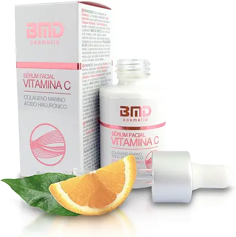 Serum Facial con Vitamina C, Colageno Marino y Acido Hialurónico - Suero Hidratante Antioxidante, Antienvejecimiento y Antiarrugas para Cara, Cuello y Escote, con Ingredientes Naturales  