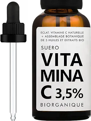Serum Facial VITAMINA C | 100% Natural | Con Aceites de Jojoba ORGÁNICO + Rosa Mosqueta ORGÁNICO/Extractos de Regaliz ORGÁNICO | Piel Radiante/uniforme + Antimanchas + Elasticidad  
