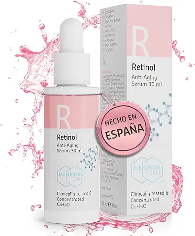 Serum RETINOL puro para la cara 30 ml - Serum Antimanchas (-86% Manchas) + Reduce las Arrugas un 63% en Contorno Ojos y Cara+ Reduce Ojeras - Piel Joven, Uniforme y Radiante - Elemental Care  