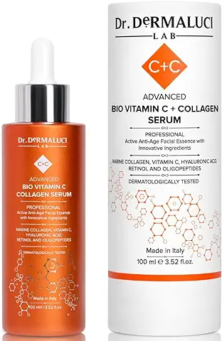 Serum Vitamina C Facial Colageno Acido Hialuronico Retinol BIO 100ML | Aloe Vera Oligopéptido | Anti-edad Antioxidante Iluminador Equilibrante Sebo |Cosméticos Naturales |Cuidado de la Piel |Italia  