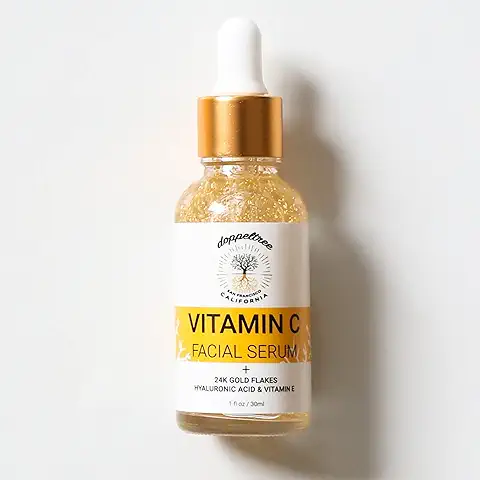 Serum Vitamina C, Suero Facial Vegano de Orgánica con oro de 24 Quilates, ácido Hialurónico - Tratamiento Puntos Negros, Antienvejecimiento, Cicatrices de Acné - Formulado en San Francisco  