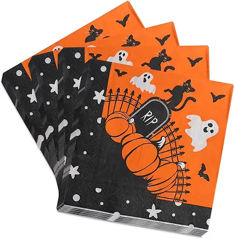 Servilletas de Halloween, 40Pcs Servilletas de Cumpleaños, Servilletas de Papel de Truco o Trato con Calavera de Calabaza, Servilletas de Fiesta para Decoración de Mesa de Cumpleaños de Halloween (E)  