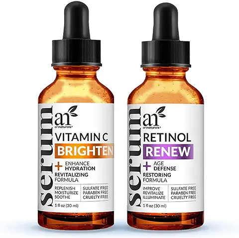 Set de 2 Sérums Orgánicos Art Naturals con Vitamina C y Retinol, Combate las Arrugas y Ojeras, Terapia Antienvejecimiento Mañana y Noche, Ingredientes Naturales, Tratamiento Hidratante, 30 ml  