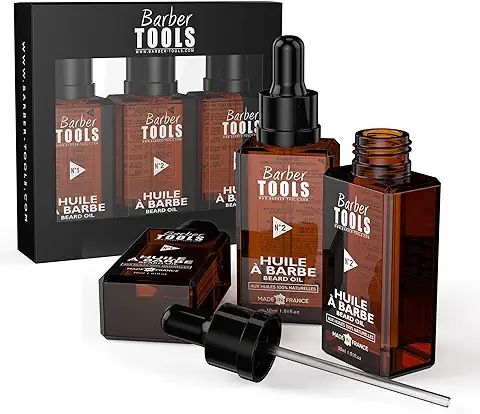 Set de 3 Aceites para Barba | N°1/2/3 | 3X30ml - Promueve el Crecimiento de la Barba - Con Aceite de RICIN, 7 Aceites Vegetales y 3 Aceites Esenciales y Vitamina E - BARBER TOOLS -  