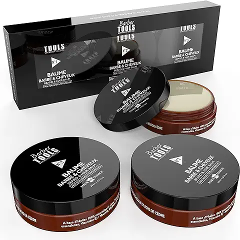 Set de 3 Bálsamos para Barba | N°1/2/3 | 3X30ml con Aceites 100% Naturales - Nutre, Hidrata, Estructura. Con 2 Ceras, 2 Mantecas, 5 Aceites Vegetales, 2 Aceites Esenciales, Vitamina E - BARBER TOOLS  
