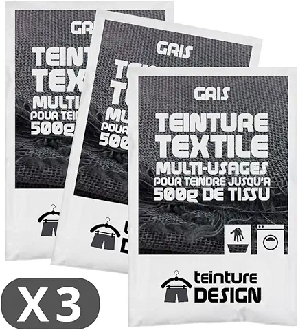 Set de 3 bolsas de Tinte Textil – Gris – universal para ropa y Telas Naturales  