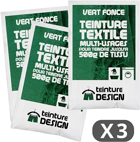 Set de 3 bolsas de Tinte Textil – Verde Oscuro – Tintes Universales para ropa y Tejidos Naturales  