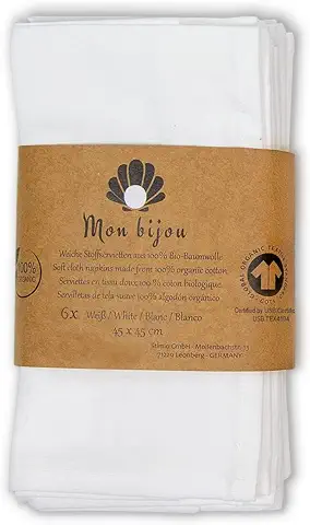 Set de 6 Servilletas de Tela Suaves Color Blanco I 100% Algodón Orgánico Sostenible con Certificación Gots I Tamaño 45x45 cm I para Fiestas, Navidad, Cenas, Decoración de Mesa  