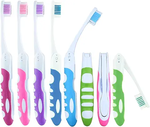Set de 8 Cepillos de Dientes Plegables para Cuidado Dental en Adultos y Niños con Encías Frágiles. Cerdas Suaves para Mayor Comodidad. Ideal para Camping y Viajes.  