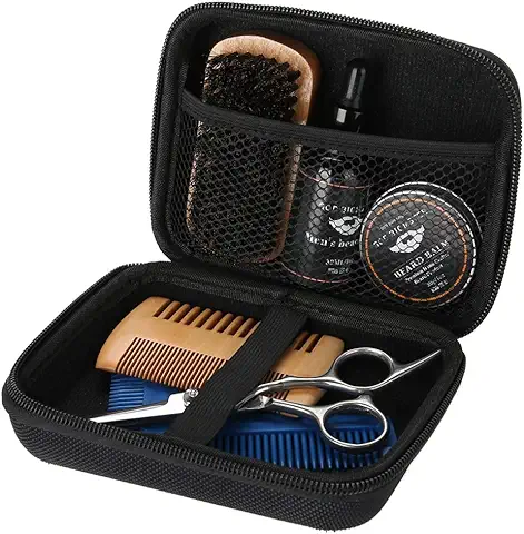 Set de Cuidado de Barba 7 Piezas, Aceite de Barba + Bálsamo + Tijeras de Barba + Cepillo de Barba + Peine de Barba + Neceser, set de Cuidado y Cuidado de Barba Ideal como Regalo para Hombres  
