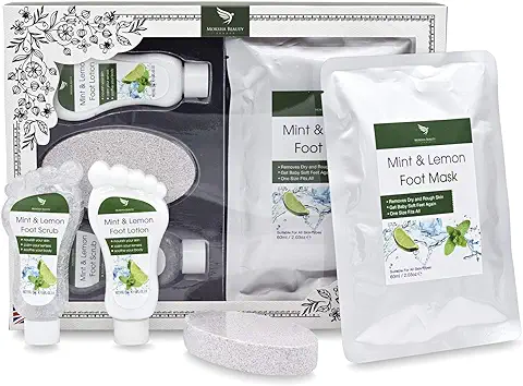 Set Regalo Mujer Juego de Regalo de Pedicura Para el Cuidado de los Pies - Caja Spa Para Mimar Tus Pies | Exfoliante Para Pies de Menta y Limón, Loción Para Pies, Máscarilla para Pies, Piedra Pómez  