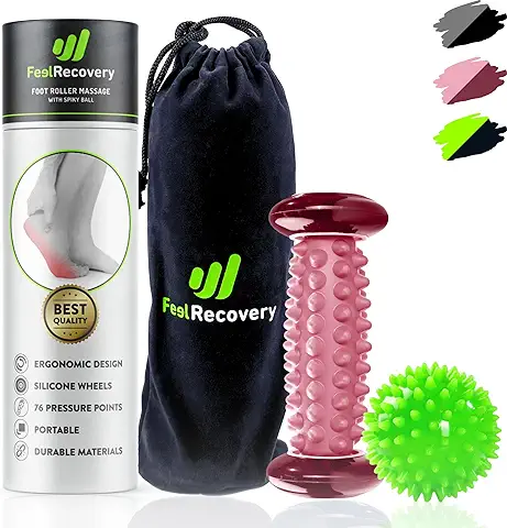 Set Rodillo Masajeador Pies para Fascitis Plantar + Pelota con Pinchos para Masaje Reflexología Podal - Kit Acupresión Alivio Dolor de Planta y Talón del Pie, Piernas, Anticelulitis (Rosa)  