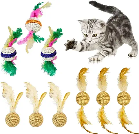 Shengruili Bola de Sisal para Gatos, 9 Piezas, Juguete Interactivo para Gatos, Bolas de Gatito Ecológicas, Bolas de Juguete para Gatos, Bolas de Juguete Interactivas para Mascotas  