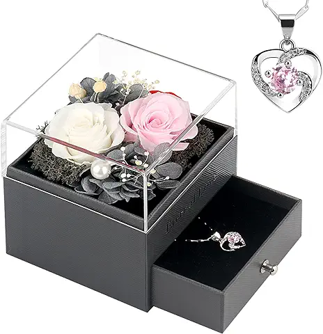 SHOKUTO Regalo Mujer-2 Rosa Eterna con Collare, Regalos para Mujer Esposa Madre Abuela Novia Parejas-Cumpleaños Boda Aniversario Pareja Día de San Valentín Día de la Madre