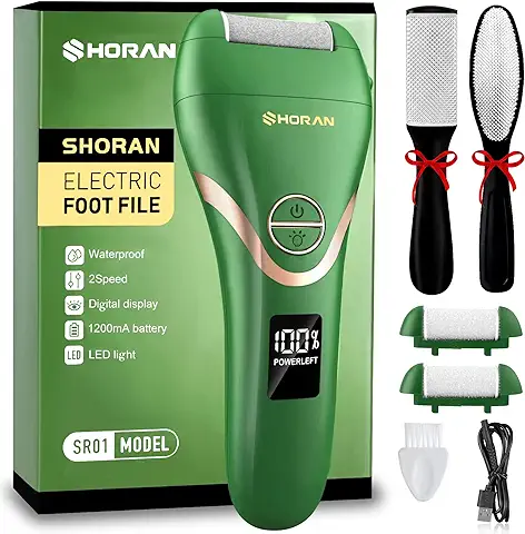SHORAN Lima Electrica Pies Durezas, Pedicura Profesional Quita Durezas Electrico, Maquina pies para Exfoliante Eliminar Durezas y Callos, Lima Pie Durezas Recargable con 2 Rascador pies e 3 Rodillos  