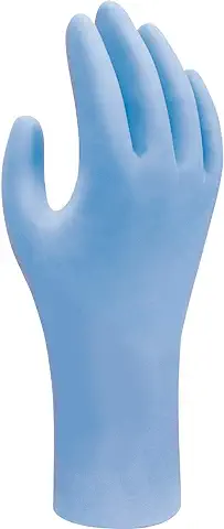 SHOWA 7502PF Biodegradable, 100% Nitrilo, sin Polvo, sin Acelerador, Guantes Desechables de 240 mm de Largo, 0,06 mm de Grosor, Azul, S  
