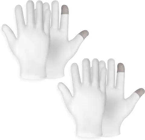 Sibba 2 Pares de Guantes Humectantes de Pantalla Táctil Media Guantes Hidratantes de Algodón Blanco para Dormir Durante la Noche Curar Eczema Loción Reparación Para Dormir Guantes de Tratamiento Spa  