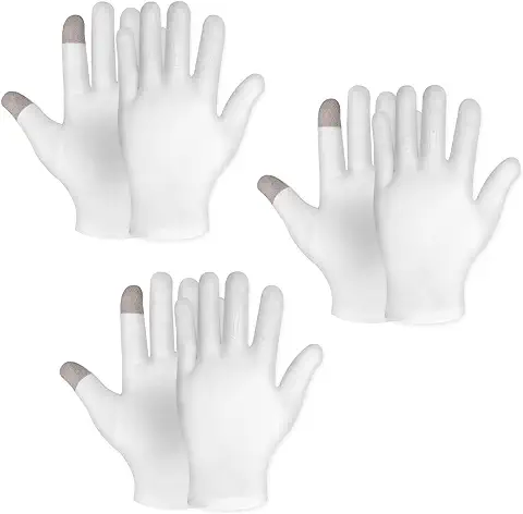 Sibba 3 Pares de Guantes Hidratantes de Pantalla Táctil de Algodón Blanco Durante la Noche para Dormir Sanar Eczema Loción Manos spa Tratamiento Reparación áspero Agrietado seco Agrietadas piel  