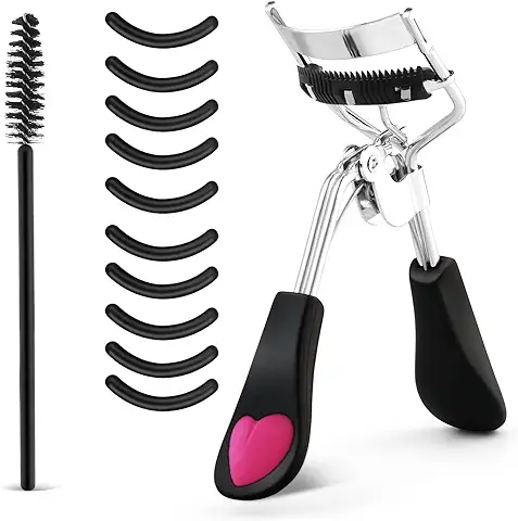 Sibba Rizador de Pestañas Profesional para Mujer sin Pellizcos ni Tirones de Larga Duración que se Adapta a Todas las Formas de ojos Maquillaje con 10 Almohadillas de Repuesto Silicona y Cepillo  