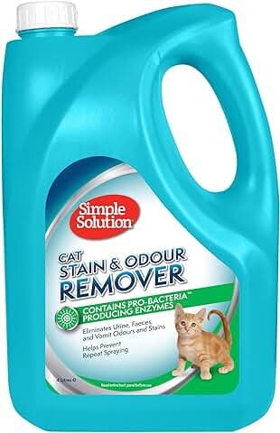 Simple Solution Removedor de Manchas y Olores de Gatos, Limpiador Enzimático con Poder de Limpieza Pro-Bacterias - 4 Litros  