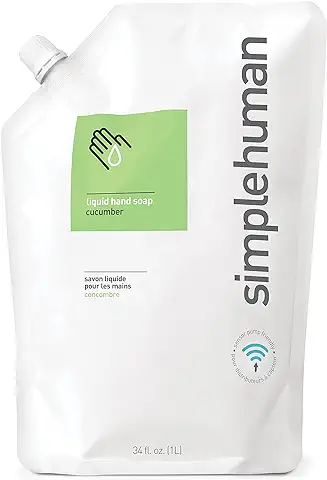 simplehuman, bolsa de recambio de jabón de manos líquido e hidratante, pepino, 1 L
