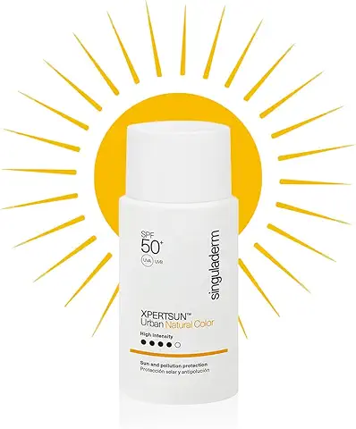 Singuladerm XPERTSUN Urban Natural Color - Protector Solar Facial SPF 50+ con Color (Alta Intensidad) - 50 ml - Crema Antimanchas y Antipolución de Uso Diario - Resistente al Agua  