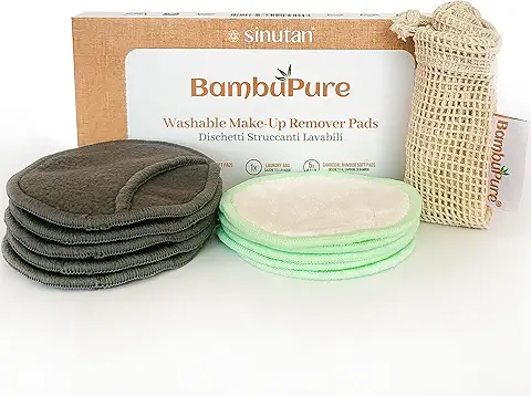 Sinutan® | Discos Desmaquillantes | 10 Discos Desmaquillantes Reutilizables | Con Bolsa de Lavado | Hechos en Fibra de Bambú | Desmaquillante Facial | Lavables (Solo Discos Desmaquillantes)  